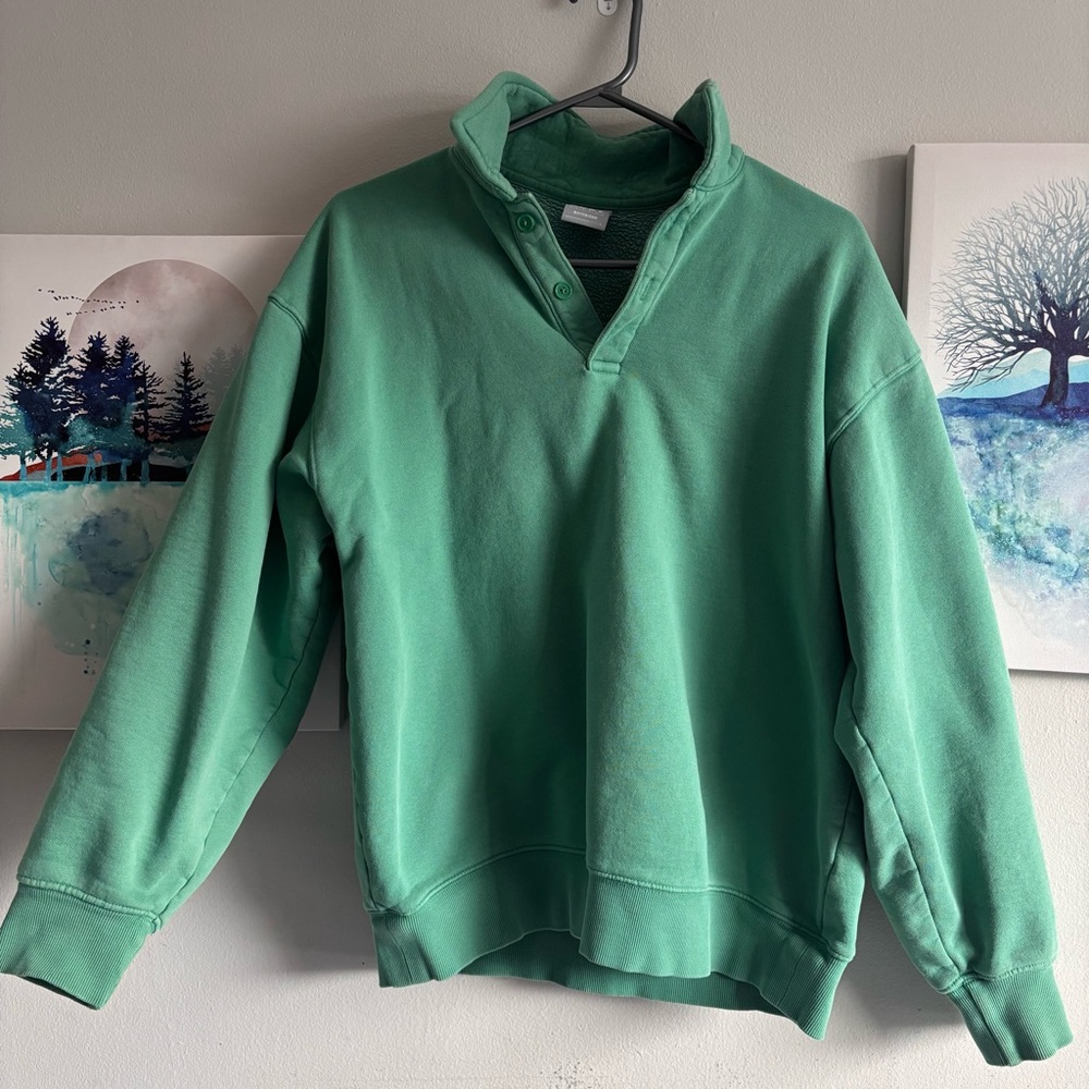 Aritzia TNA Cozy Fleece Boyfriend 1/4 Zip Sweatshirt - Sage Green - Small